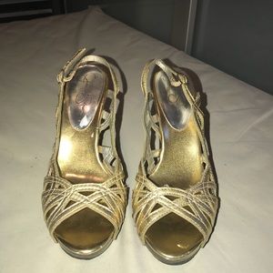 Jessica Simpson gold strappy high heels